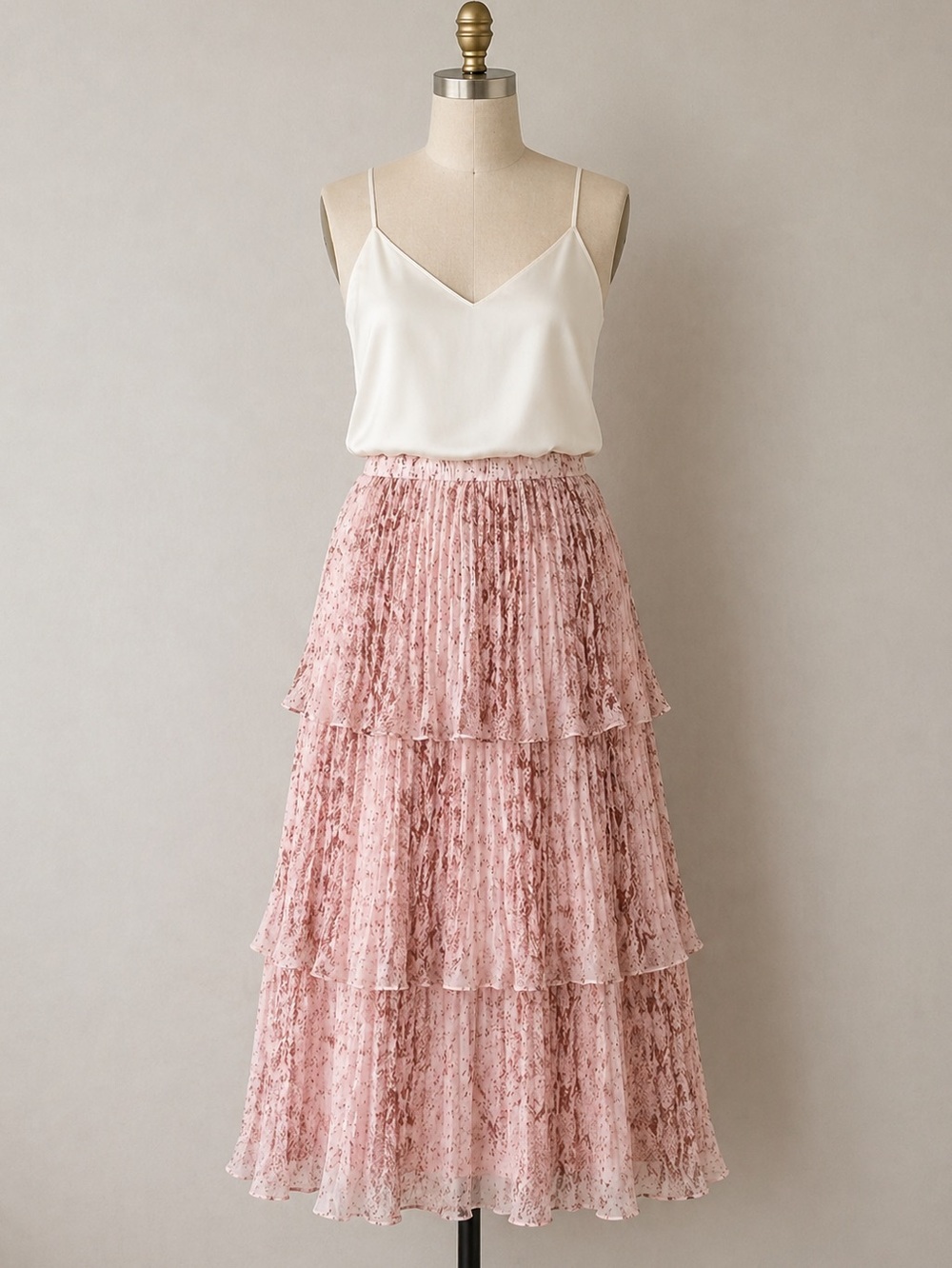 RACHEL PARCELL Chiffon Pleated Skirt L Tiered Ethereal Wedding Coquette Animal
